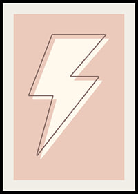Illustrated lightning bolt in white with brown outline on pink background-2
