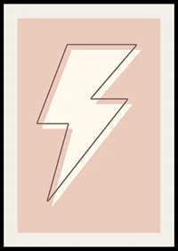 Illustrated lightning bolt in white with brown outline on pink background-2