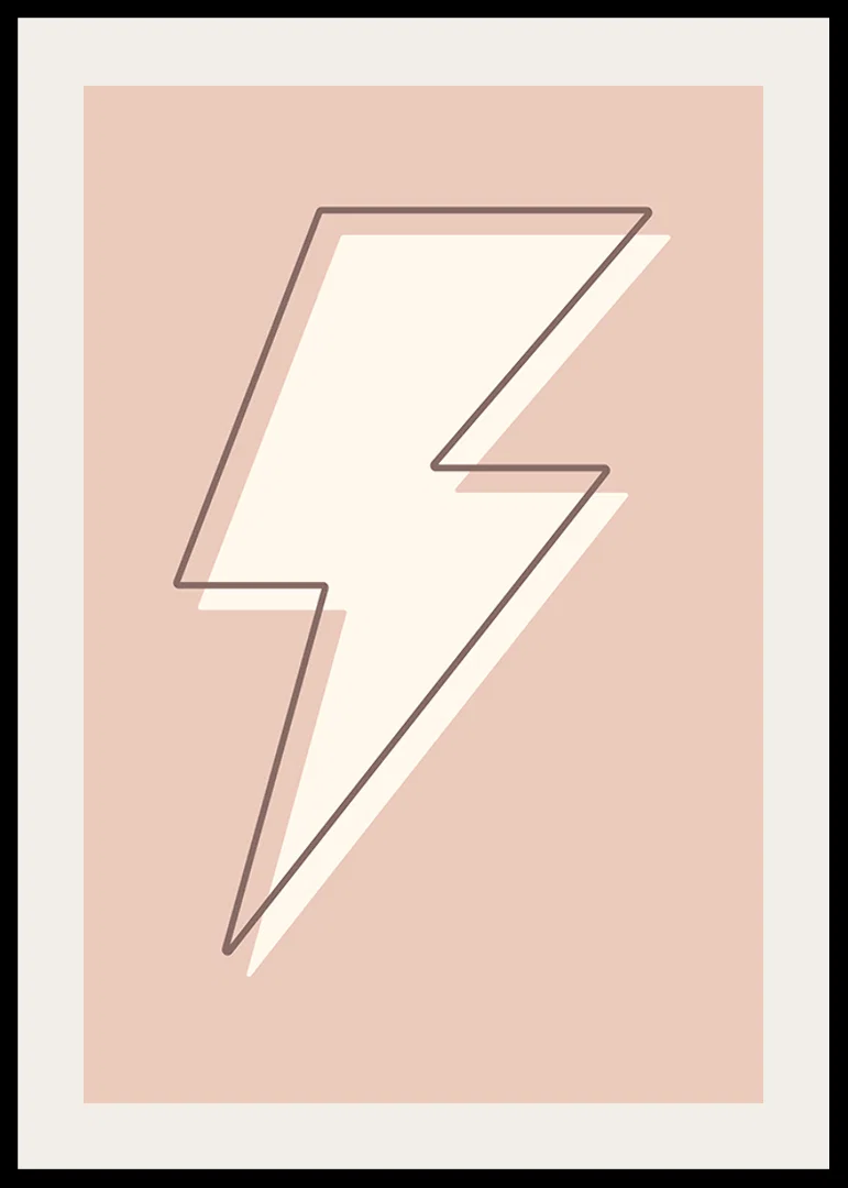 Illustrated lightning bolt in white with brown outline on pink background-12