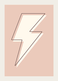 Illustrated lightning bolt in white with brown outline on pink background-3