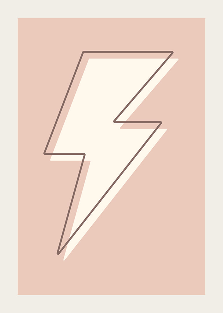 Illustrated lightning bolt in white with brown outline on pink background-12