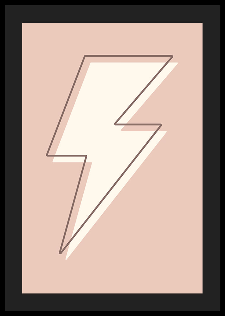 Illustrated lightning bolt in white with brown outline on pink background-12