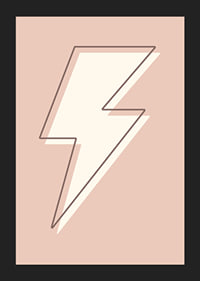 Illustrated lightning bolt in white with brown outline on pink background-5