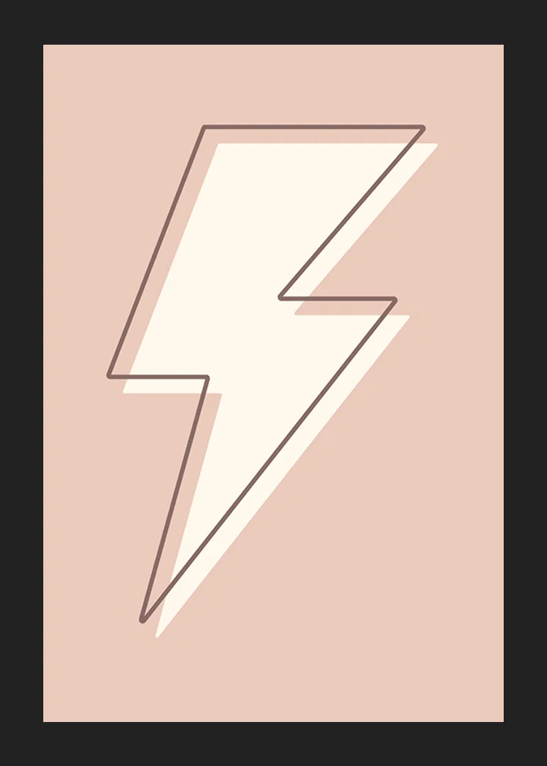 Illustrated lightning bolt in white with brown outline on pink background-12
