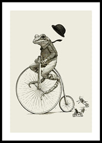 Detailed illustration of frog on high wheel with bow tie-0