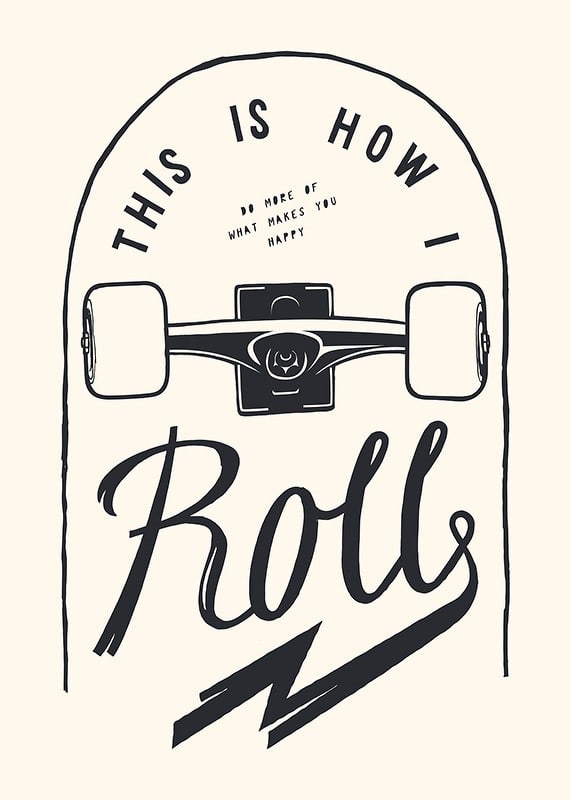 Illustration of skateboard wheels and text in black and white-12