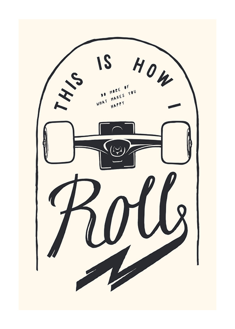 Illustration of skateboard wheels and text in black and white-12