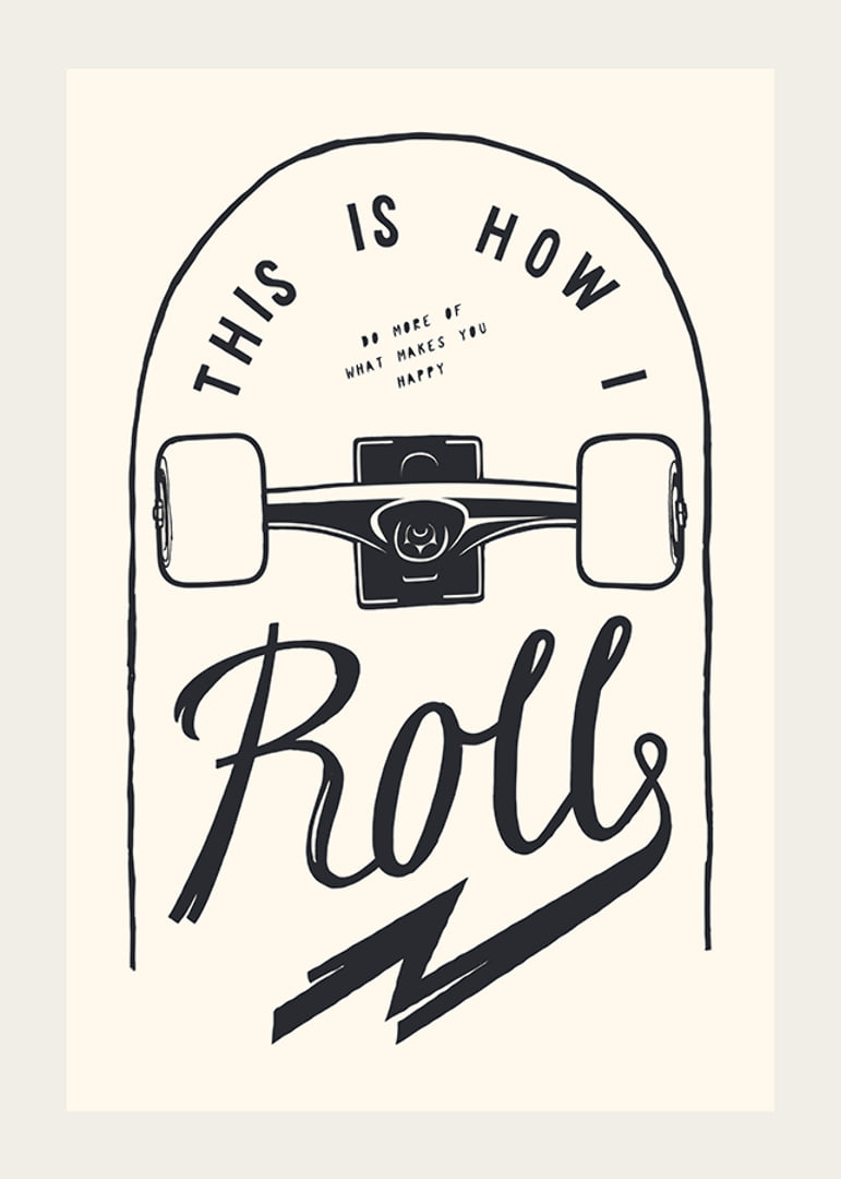 Illustration of skateboard wheels and text in black and white-12