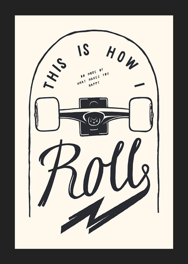 Illustration of skateboard wheels and text in black and white-12
