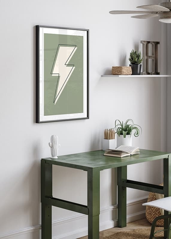 Graphic lightning illustration in white with green background-12