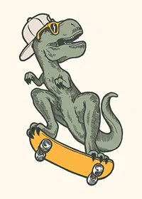 Illustrated T-rex with cap and sunglasses on skateboard-7