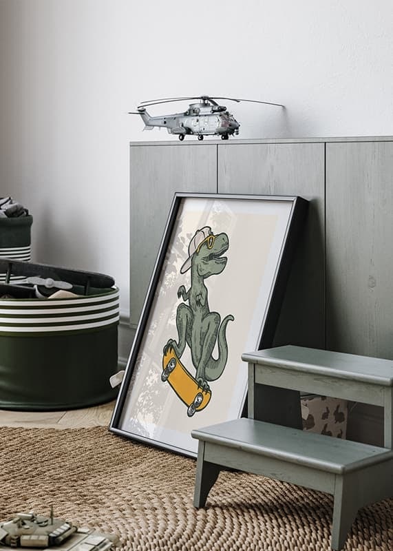 T-rex ilustrat cu șapcă și ochelari de soare pe skateboard-12