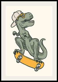 T-rex ilustrat cu șapcă și ochelari de soare pe skateboard-2