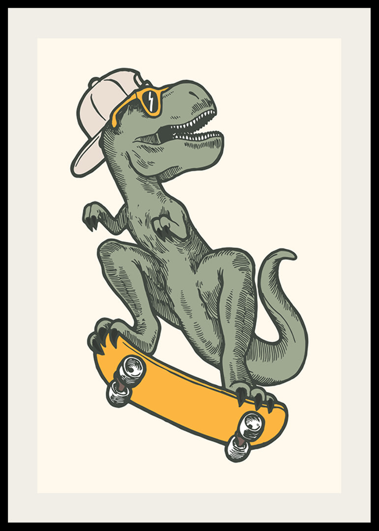 T-rex ilustrat cu șapcă și ochelari de soare pe skateboard-12