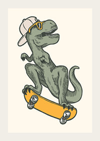 T-rex ilustrat cu șapcă și ochelari de soare pe skateboard-3