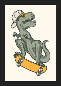 T-rex ilustrat cu șapcă și ochelari de soare pe skateboard-5