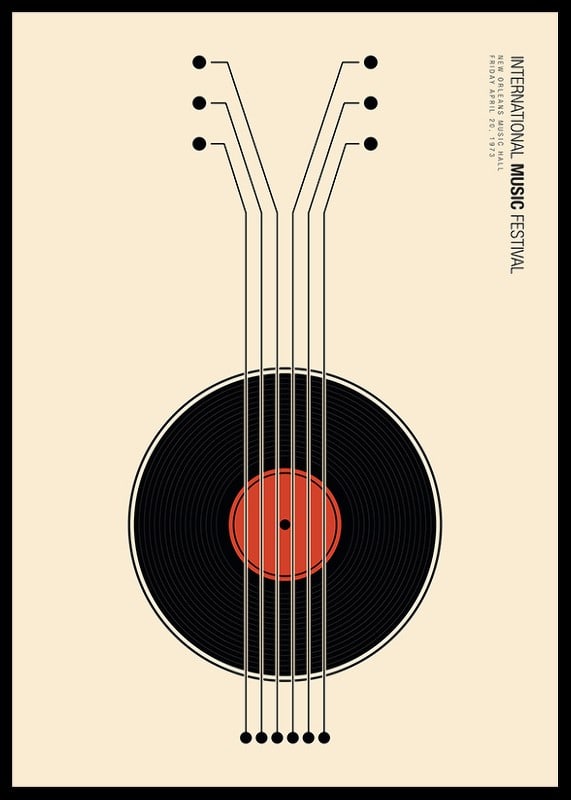 Grafisk illustration av vinylskiva som gitarr i svart och rött-12