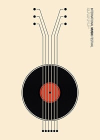Grafisk illustration av vinylskiva som gitarr i svart och rött-7