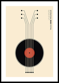 Grafisk illustration av vinylskiva som gitarr i svart och rött-0