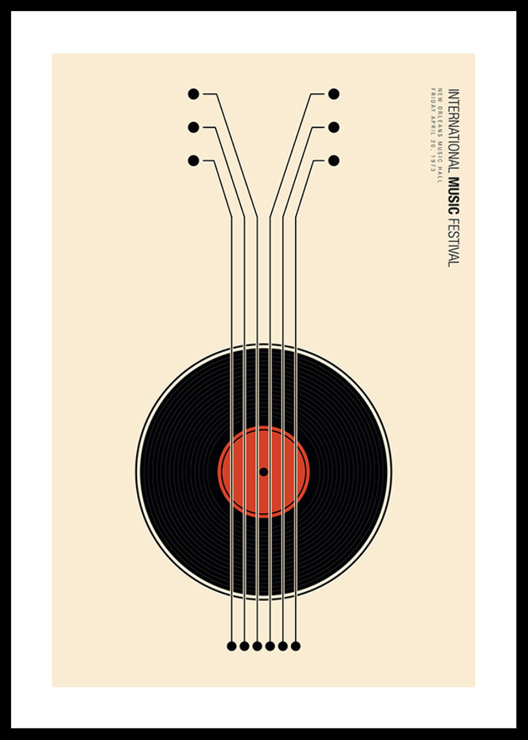 Grafisk illustration av vinylskiva som gitarr i svart och rött-12