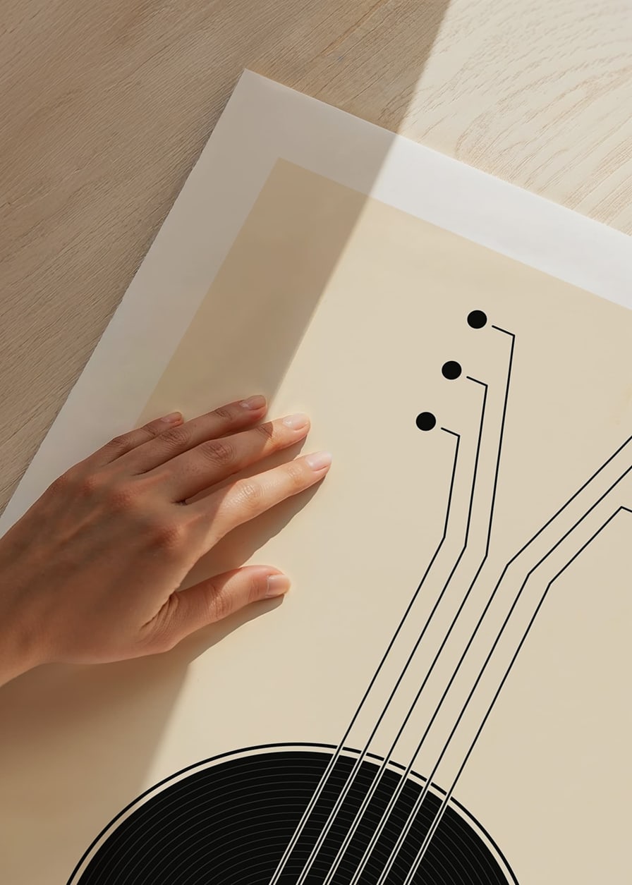 Grafisk illustration av vinylskiva som gitarr i svart och rött-12