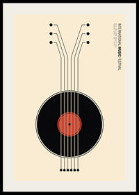 Grafisk illustration av vinylskiva som gitarr i svart och rött-2