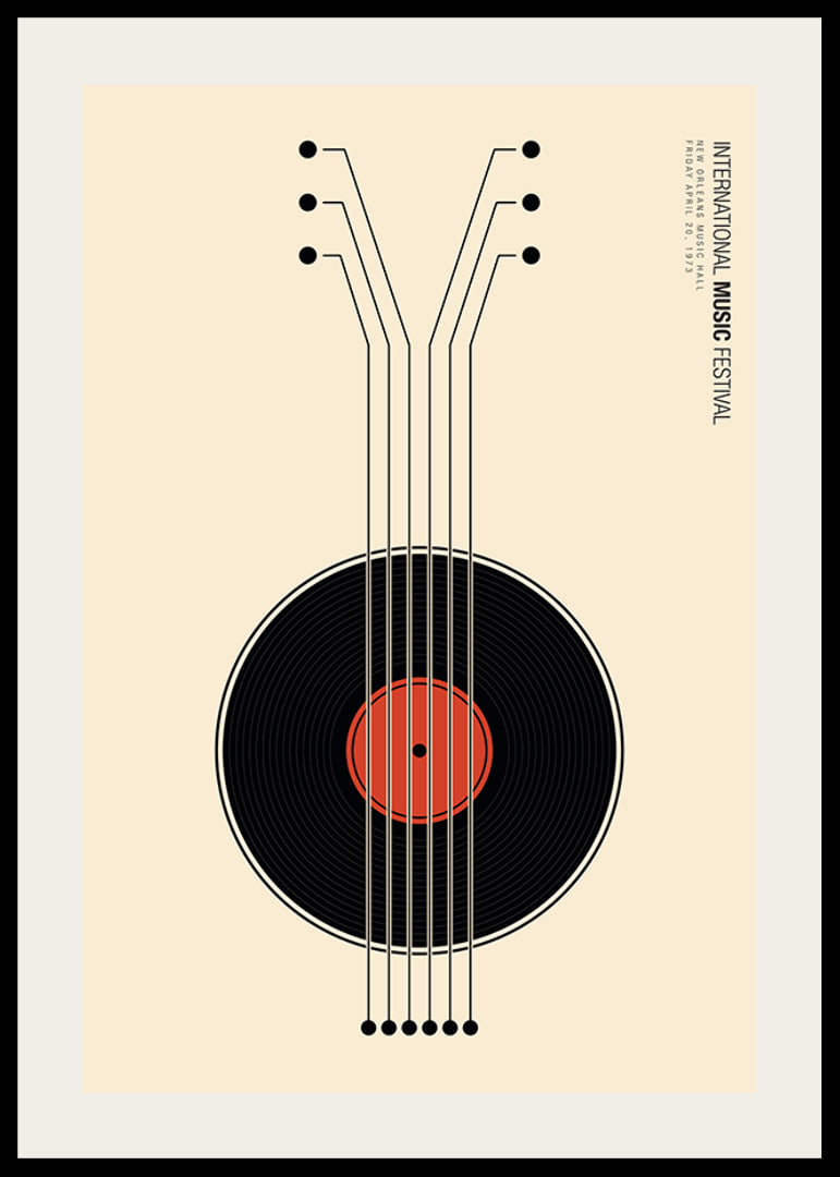 Grafisk illustration av vinylskiva som gitarr i svart och rött-12
