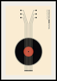 Graafinen kuvitus vinyylilevystä kitarana mustana ja punaisena-2