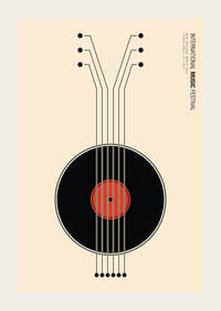 Graafinen kuvitus vinyylilevystä kitarana mustana ja punaisena-3