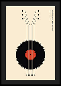 Grafisk illustration av vinylskiva som gitarr i svart och rött-4