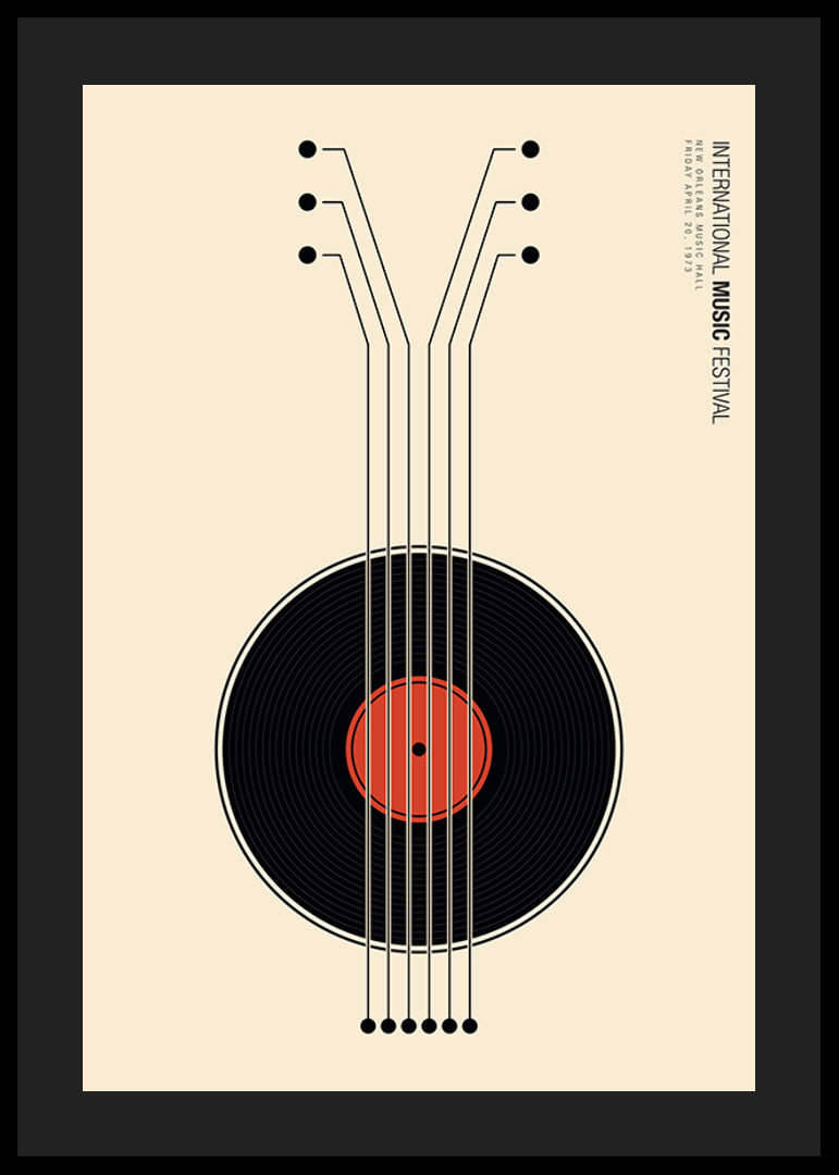 Grafisk illustration av vinylskiva som gitarr i svart och rött-12