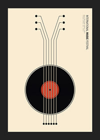 Grafisk illustration av vinylskiva som gitarr i svart och rött-5