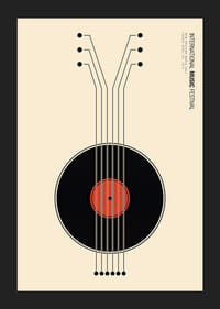 Graafinen kuvitus vinyylilevystä kitarana mustana ja punaisena-5