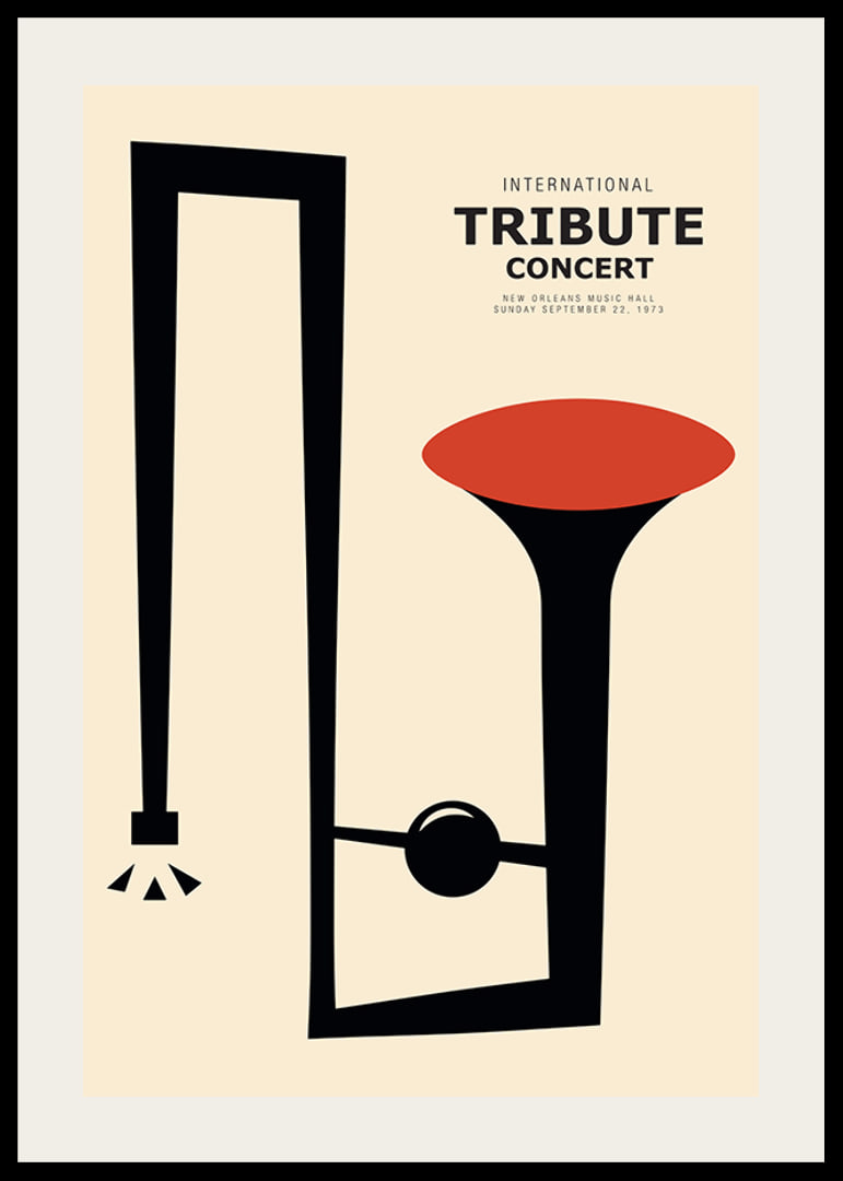 Graphic illustration of abstract trumpet in black and red-12