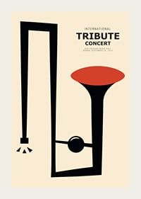 Graphic illustration of abstract trumpet in black and red-3