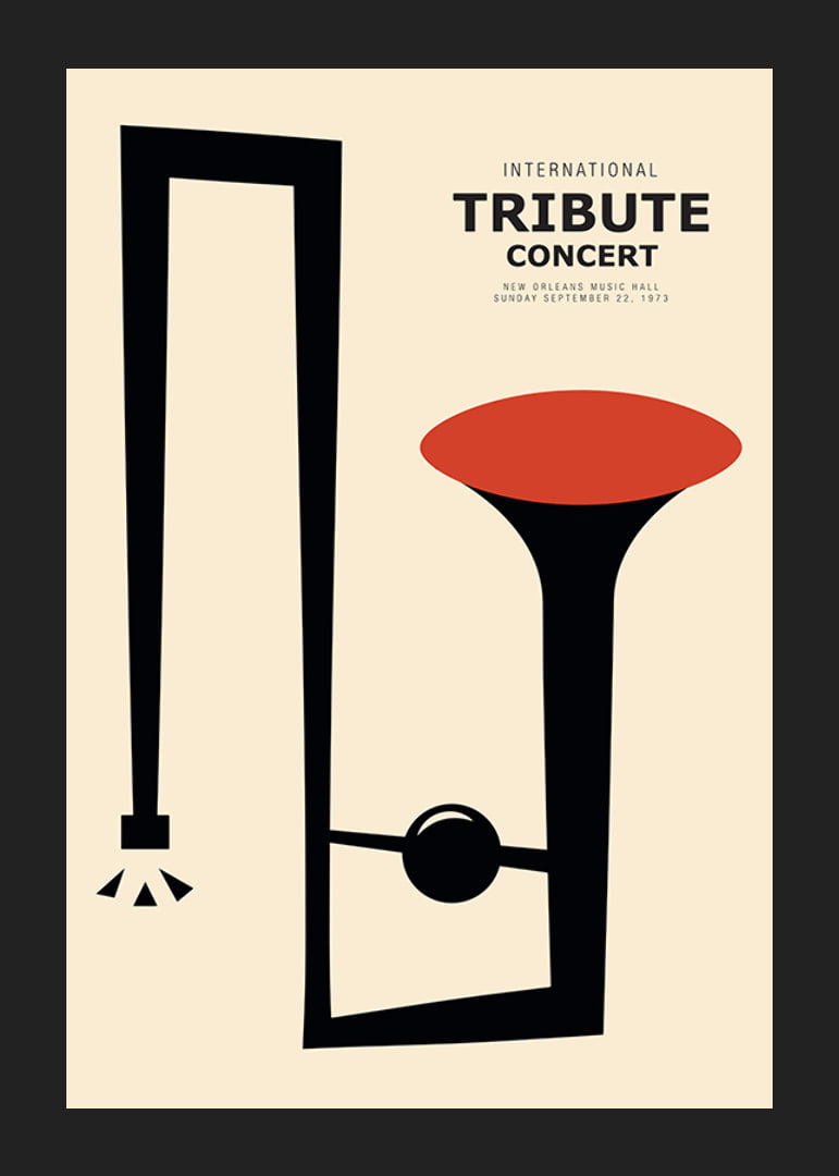 Graphic illustration of abstract trumpet in black and red-12