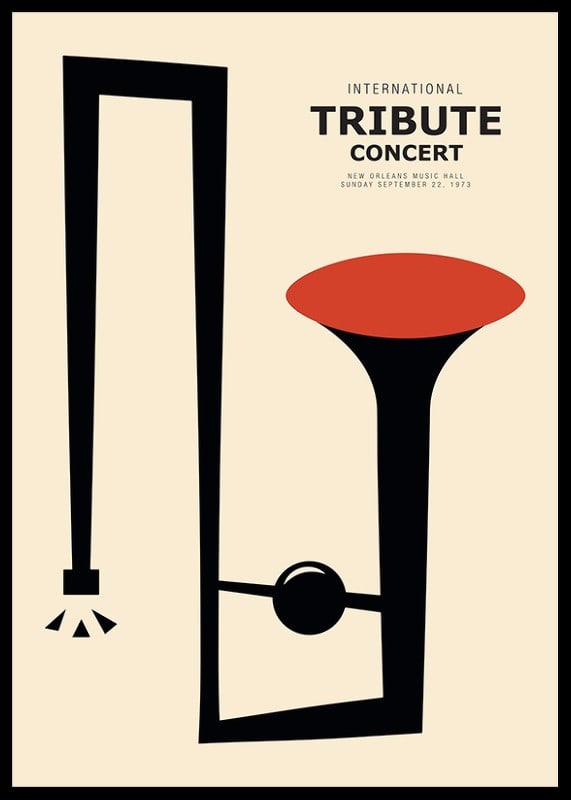 Graphic illustration of abstract trumpet in black and red-12