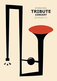 Graphic illustration of abstract trumpet in black and red-7
