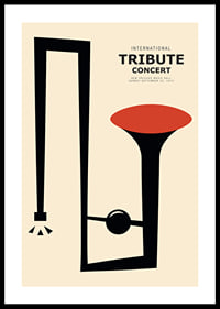 Graphic illustration of abstract trumpet in black and red-0