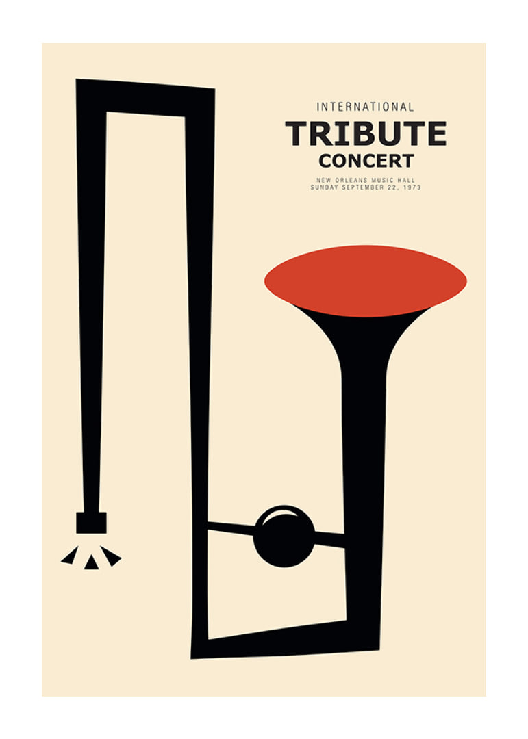 Graphic illustration of abstract trumpet in black and red-12