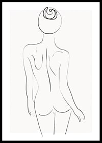 Arte lineal minimalista del cuerpo femenino desde atrás en blanco y negro.-0