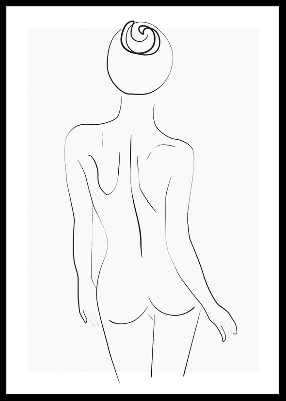 Arte lineal minimalista del cuerpo femenino desde atrás en blanco y negro.-12