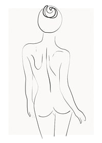 Arte lineal minimalista del cuerpo femenino desde atrás en blanco y negro.-1