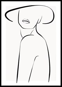 Minimalistisk line art av kvinna med bredbrättad hatt-0
