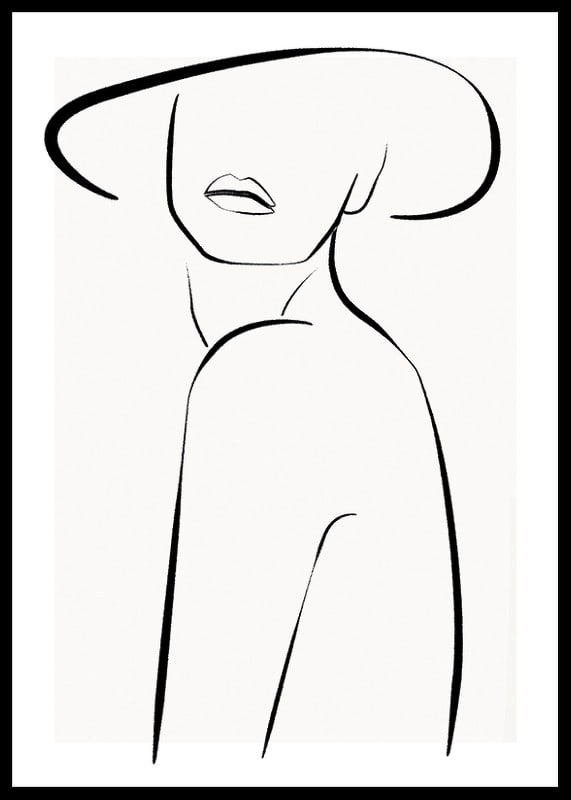 Minimalistisk line art av kvinna med bredbrättad hatt-12