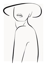 Minimalistisk line art av kvinna med bredbrättad hatt-1