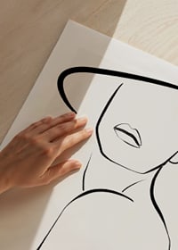 Minimalistisk line art av kvinna med bredbrättad hatt-3