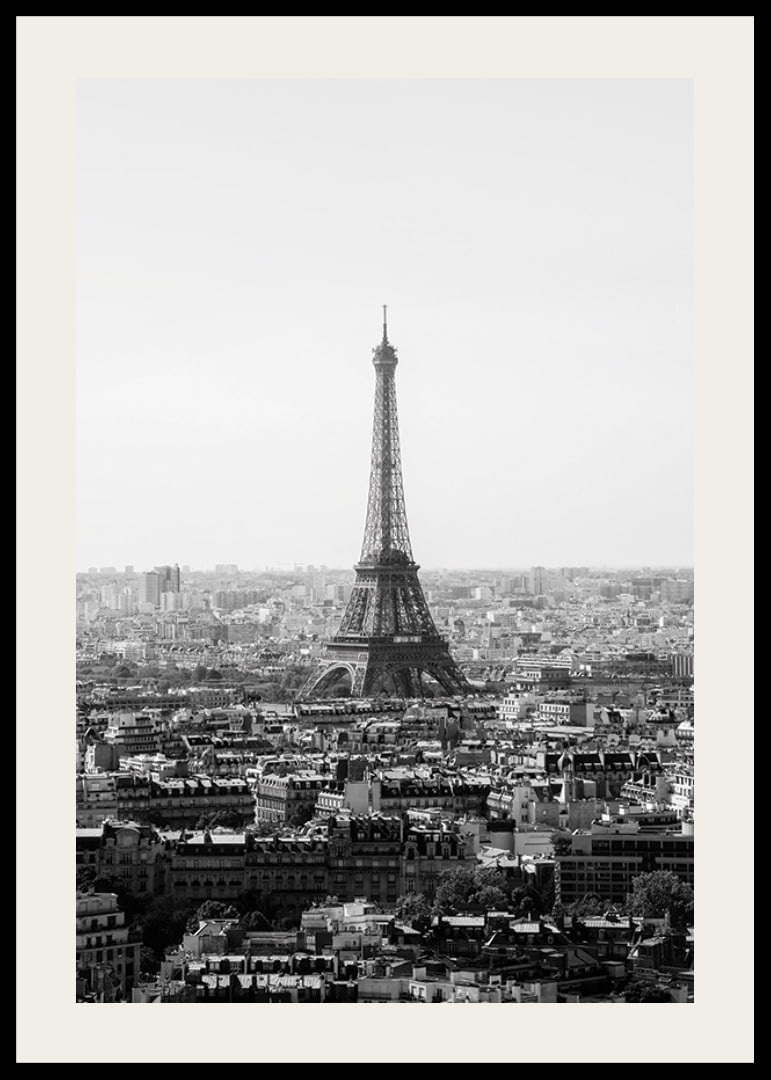 Black and white view of the Eiffel Tower and central Paris-12