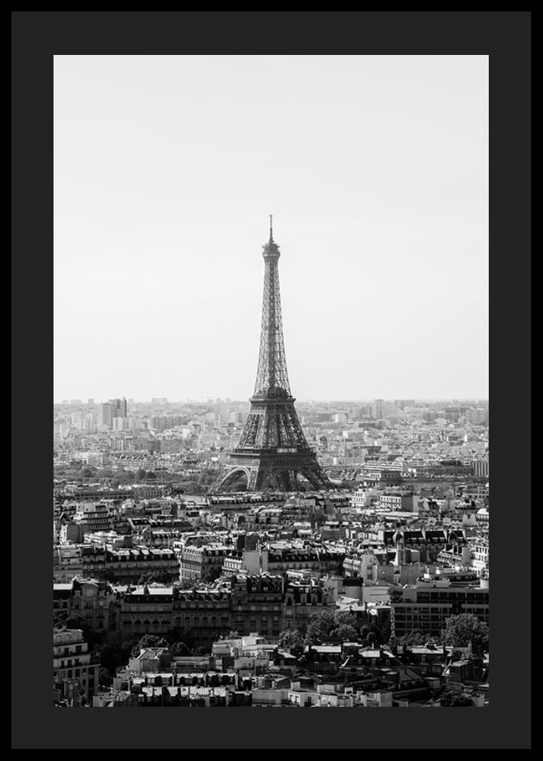 Black and white view of the Eiffel Tower and central Paris-12