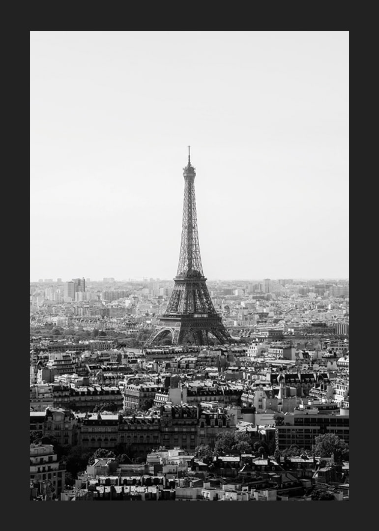 Black and white view of the Eiffel Tower and central Paris-12